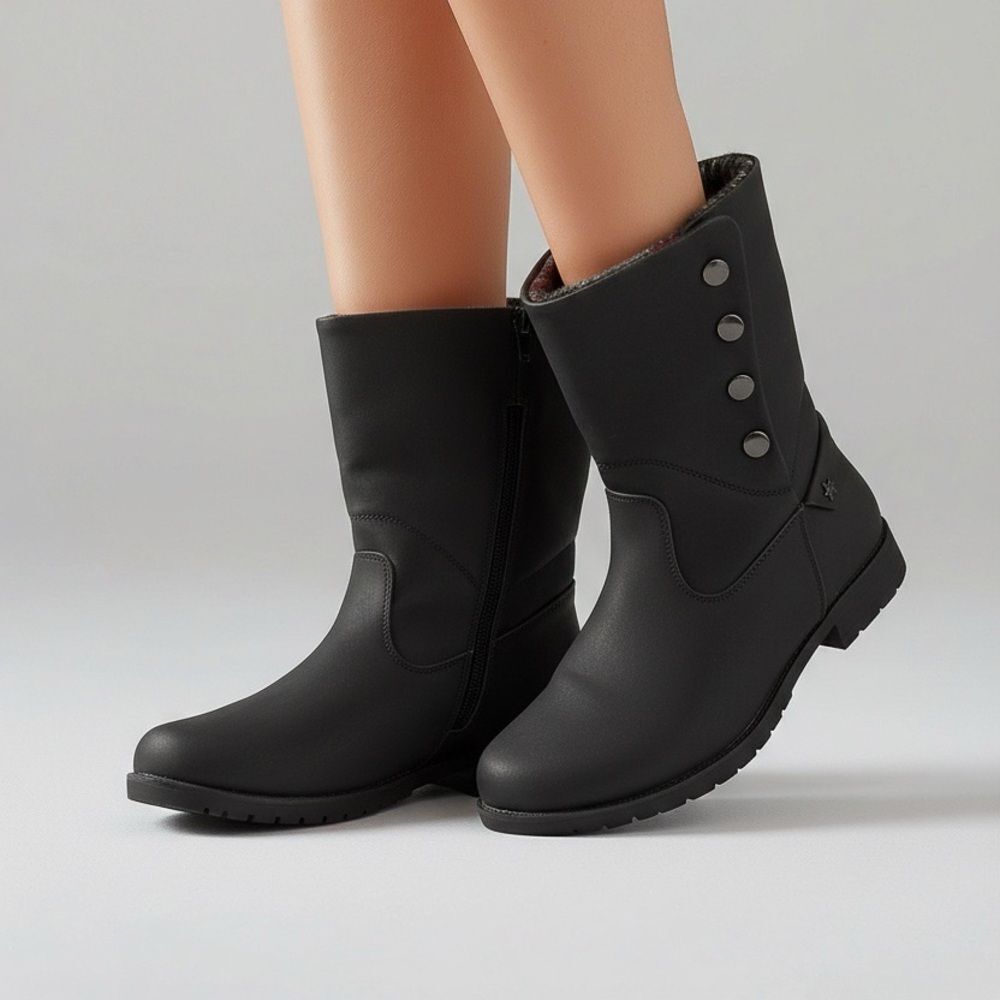 Spotto Black Winter Boots lining and rag sock Trim Side Zip Snap Detail
